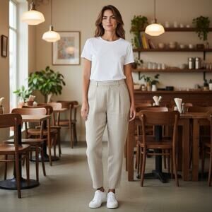 Reformation Oatmeal Ivory Linen Pleat Earl Pants Bohemian Cottagecore Sz 28